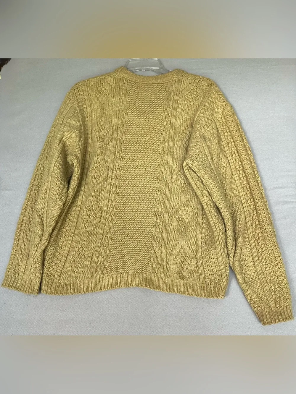 Vintage Campus Men Sz 18 XL Yellow Cable Knit V-Neck Sweater Made In USA Grandpa